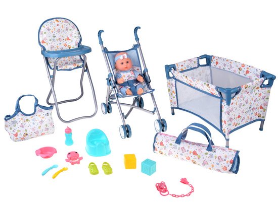Lėlės kūdikio rinkinys su daug priedų