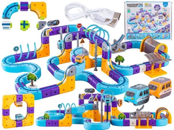 Magnetinis konstruktorius - lenktynių trasa su automobiliais, 127 dalys