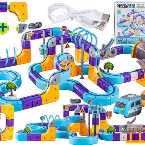 Magnetinis konstruktorius - lenktynių trasa su automobiliais, 127 dalys
