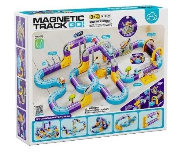 Magnetinis konstruktorius - lenktynių trasa su automobiliais, 127 dalys