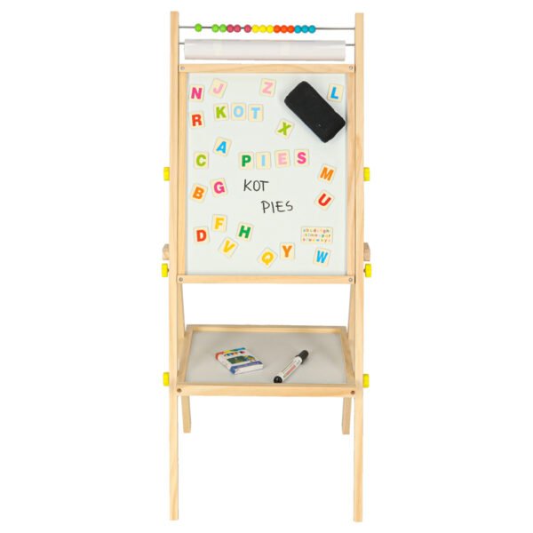 Tablica-magnetyczna-kredowa-liczydlo-papier-kreda-literki-gratis-174224 Medinė magnetinė dvipusė piešimo lenta (priemonės, popierius, skaitliukai)
