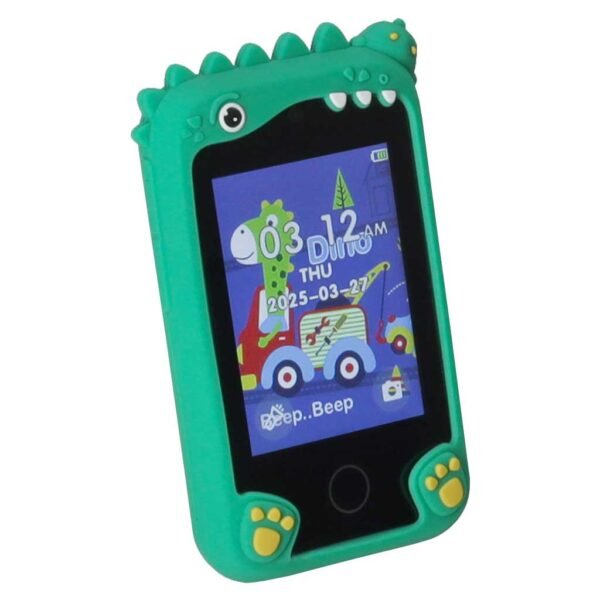 Telefon-smartfon-dla-dzieci-aparat-kamera-karta-8GB-zielony-dinozaur-187945 Edukacinis išmanusis telefonas vaikams su fotoaparatu, kameromis ir žaidimais – žalias dinozauras