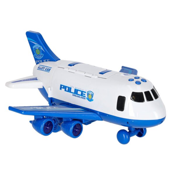 Transporter-samolot-3-auta-policja-174885 Policijos lėktuvas – transporteris su 3 automobiliais ir kelio ženklais