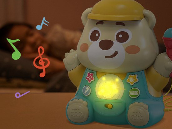 Karaokė meškiukas su mikrofonu – interaktyvus muzikinis žaislas su LED švieselėmis