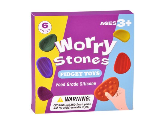 Spalvoti silikoniniai sensoriniai akmenėliai Fidget Toys – 6 vnt.