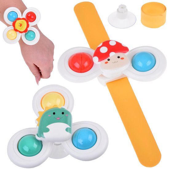 Sensorinis „Fidget Spinner“ su siurbtuku ir apyrankėmis – 3 vnt.