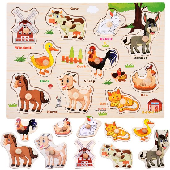 pol_pm_Puzzle-drewniane-FARMA-ukladanka-z-uchwytami-i-ang-slowkami-10-ele-ZA6418-23874_4 Medinė dėlionė NAMINIAI GYVŪNAI su rankenėlėmis