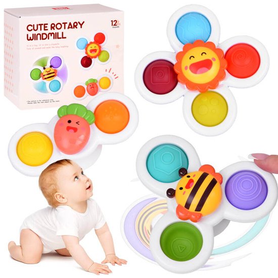 Sensorinis „Fidget Spinner“ žaislas su siurbtukais – 3 vnt.